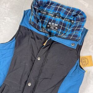 Ski The East Womens Cirrus Vest Black Indigo Blue Plaid Flannel Lined Medium NWT